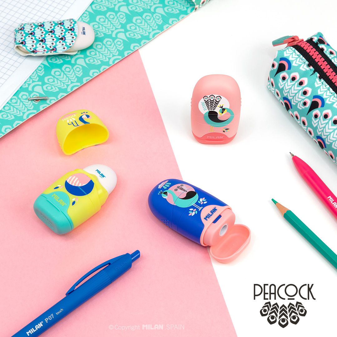 MILAN - 太空膠囊橡皮擦+削筆器-孔雀-尊爵藍