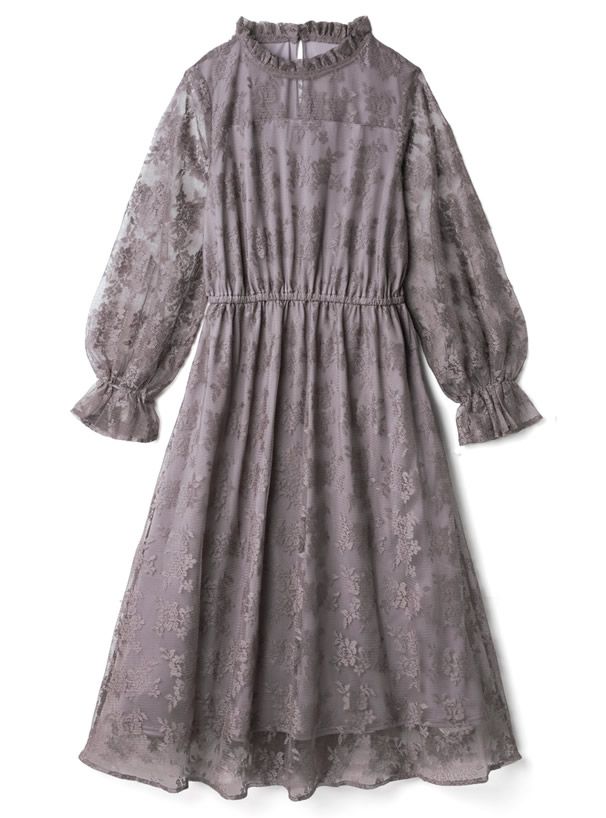 日本 GRL - 浪漫之吻花蕾絲洋裝-摩卡紫