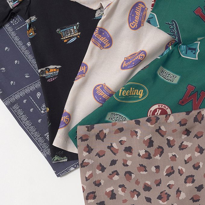 日本 b-ROOM - 滿版時髦印花休閒襯衫-衝浪-炭黑