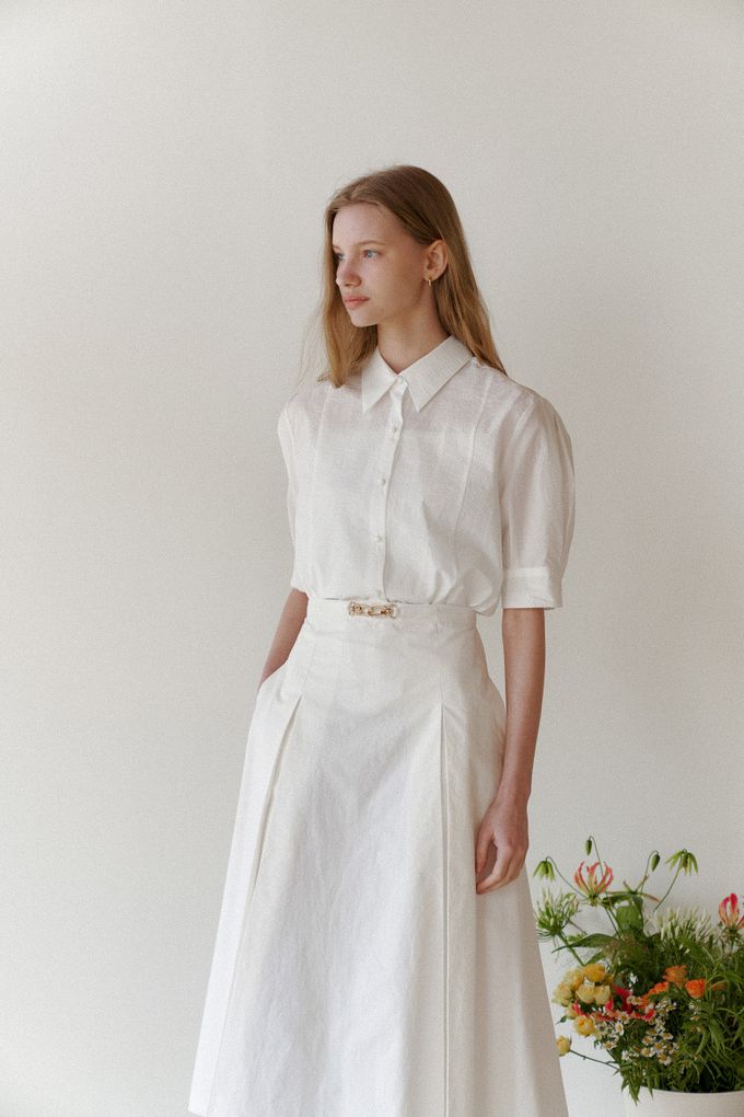 韓國女裝連線 - 高雅公主袖翻領襯衫-象牙白 (FREE)