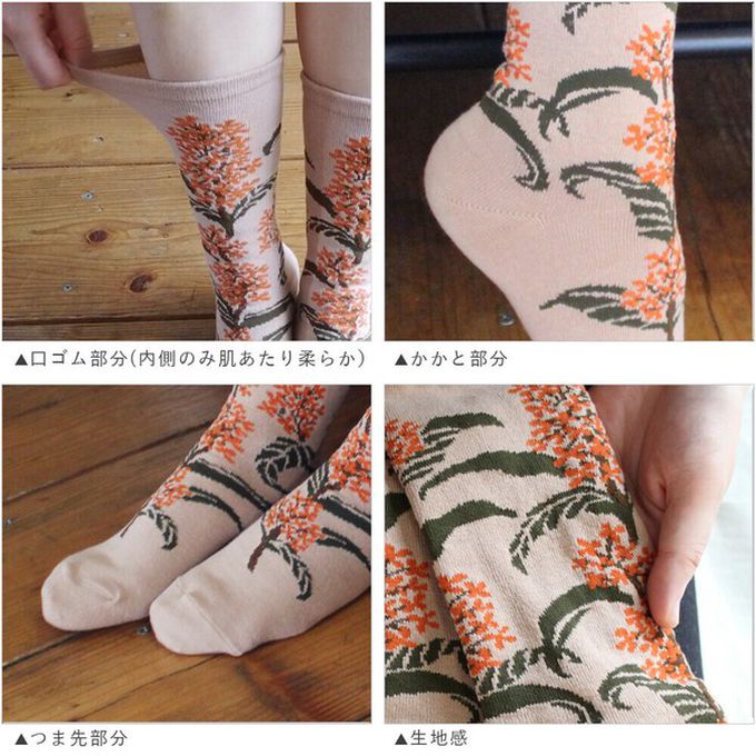 日本女裝代購 - 日本製 唯美花卉風長襪-香橄欖-淺棕 (23-25cm)