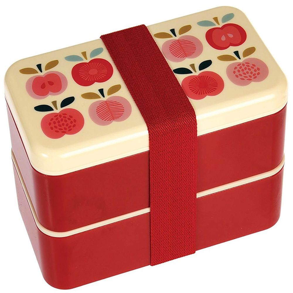 英國 Rex London - 方形三層午餐盒/便當盒/野餐盒(附3入餐具)-紅蘋果