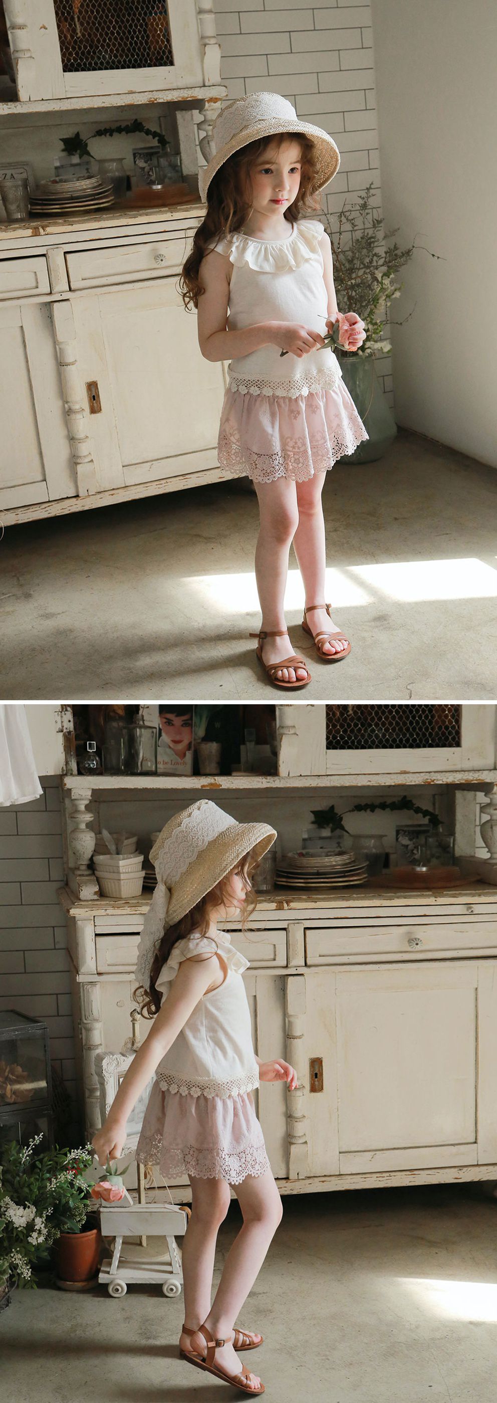 韓國 PuellaFLO - 蕾絲鏤空花瓣下襬褲裙-粉紅