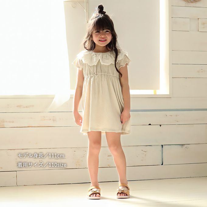 日本 ZOOLAND - 清爽楊柳 蕾絲領木耳短袖洋裝-粉紅