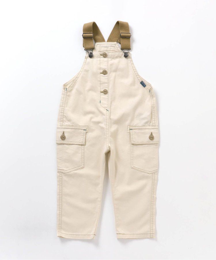 日本 BREEZE - 時髦工裝風可調長度吊帶褲-奶油白