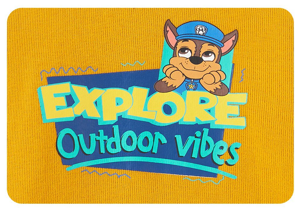 卡通汪汪隊圓領拼色長袖套裝-卡通人物阿奇-黃+深藍