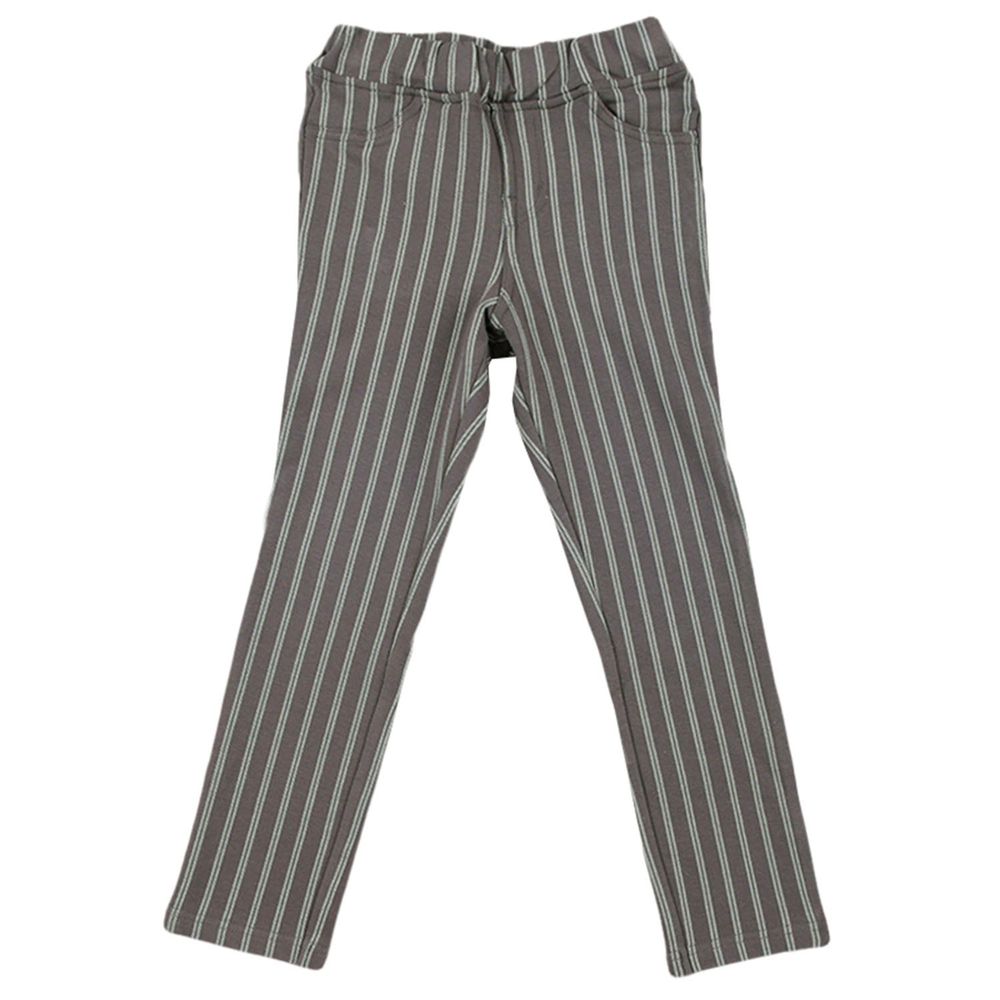 akachan honpo - 10分彈性褲-直條紋-灰色