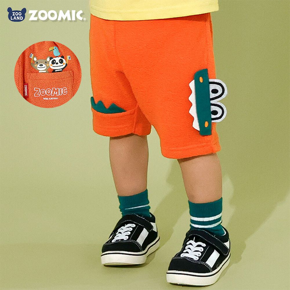 緹花針織立體圖案可愛短褲-幫鱷魚刷牙-橘