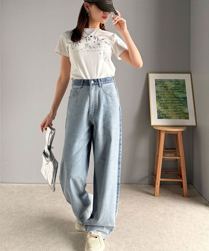 日本 Classical Elf - Java 個性深淺配色寬版丹寧褲-灰黑系