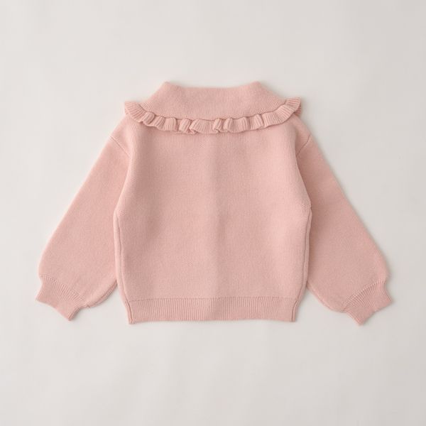 日本 Lycee mine - 荷葉大翻領寬袖針織開襟衫-粉紅