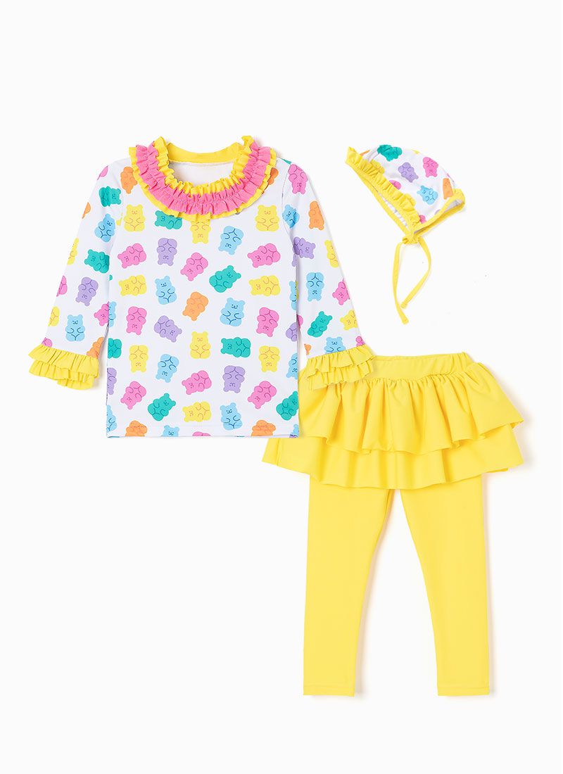 韓國 OZKIZ - 抗UV防曬兒童泳裝-三件組-熊熊軟糖