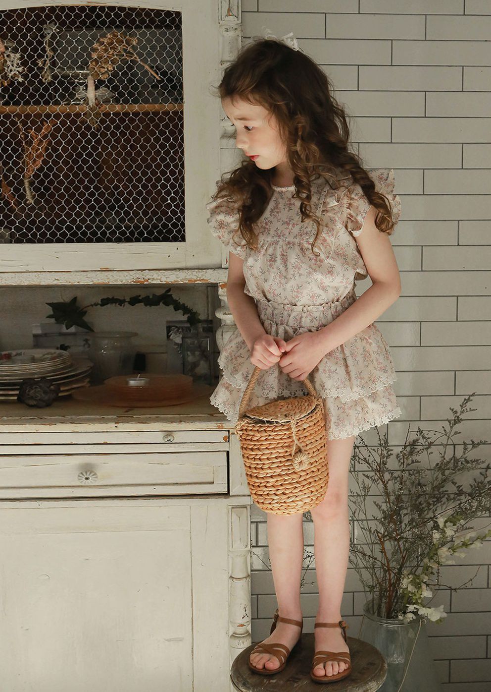 韓國 PuellaFLO - 雙層荷葉袖碎花上衣-粉紅花