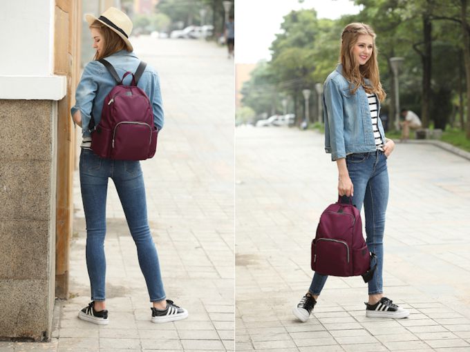 Heine 海恩 - WIN-188 流行女包 媽媽包 尼龍後背包 防潑水後背包 時尚媽咪包-紫色