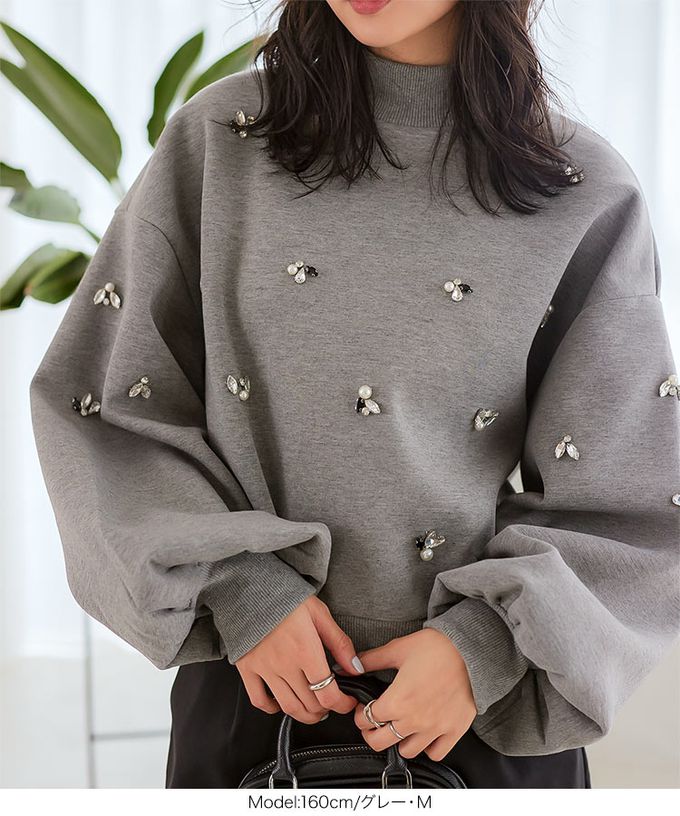 日本 Kobe Lettuce - 小立領奢華首飾休閒寬袖上衣-白 (M)