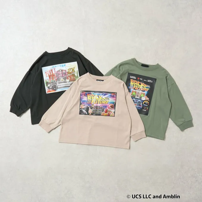 日本 b-ROOM - 聯名款 印花長袖上衣-回到未來電影場景-淺卡其