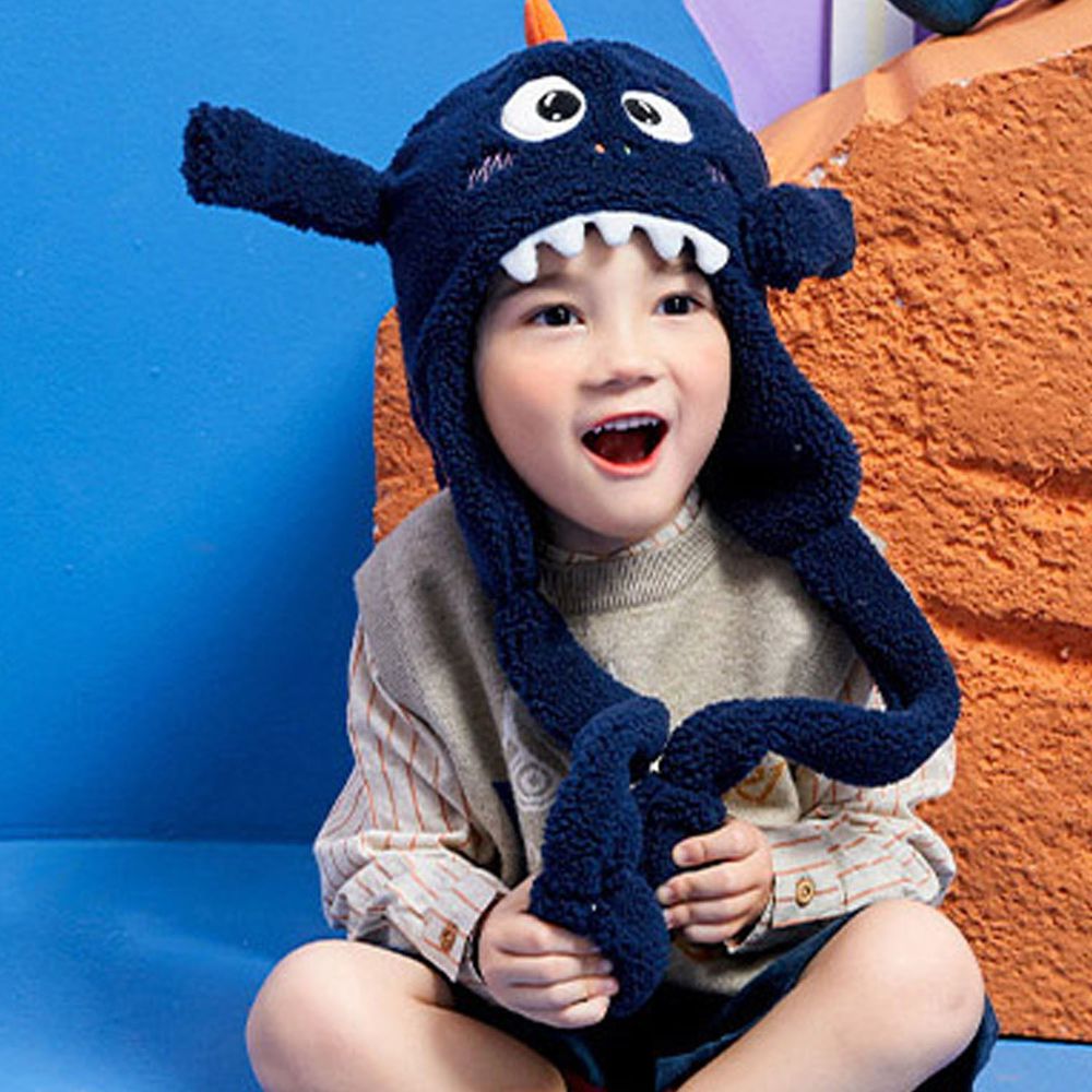 韓國lemonkid - 可愛抖抖帽-藍色恐龍 (均碼(帽圍54cm,帽深16cm))