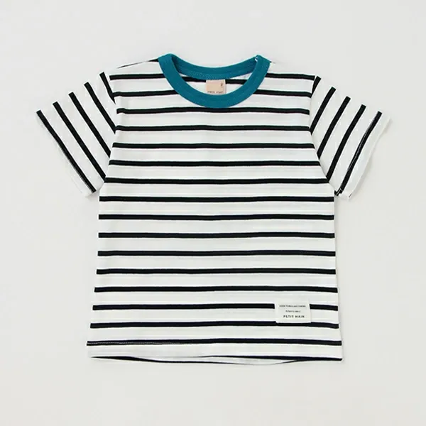 日本 petit main - 百搭印花短袖上衣-恐龍線條-卡其黃