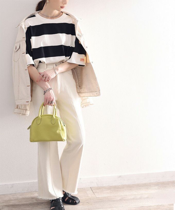 日本 Classical Elf - Java 純棉寬條紋落肩五分袖上衣-咖啡x米杏