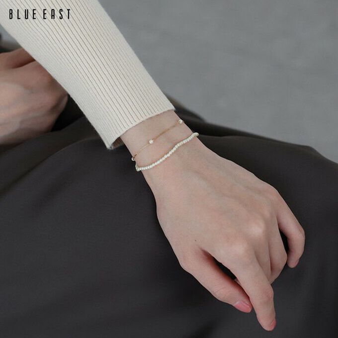 日本 BLUE EAST - 韓國製 精緻雙珍珠造型美人手鍊-金