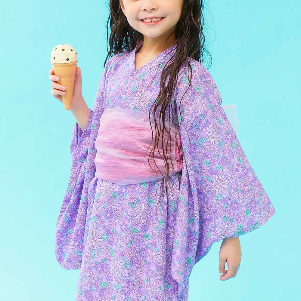 純棉方便穿套頭式夏日夢幻浴衣(2件組)-繁花錦簇-紫