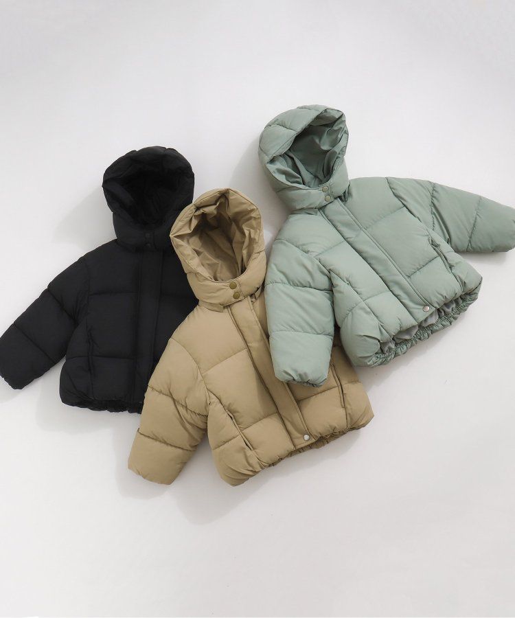 日本 BREEZE - 蓬鬆溫暖連帽立領羽絨外套-黑