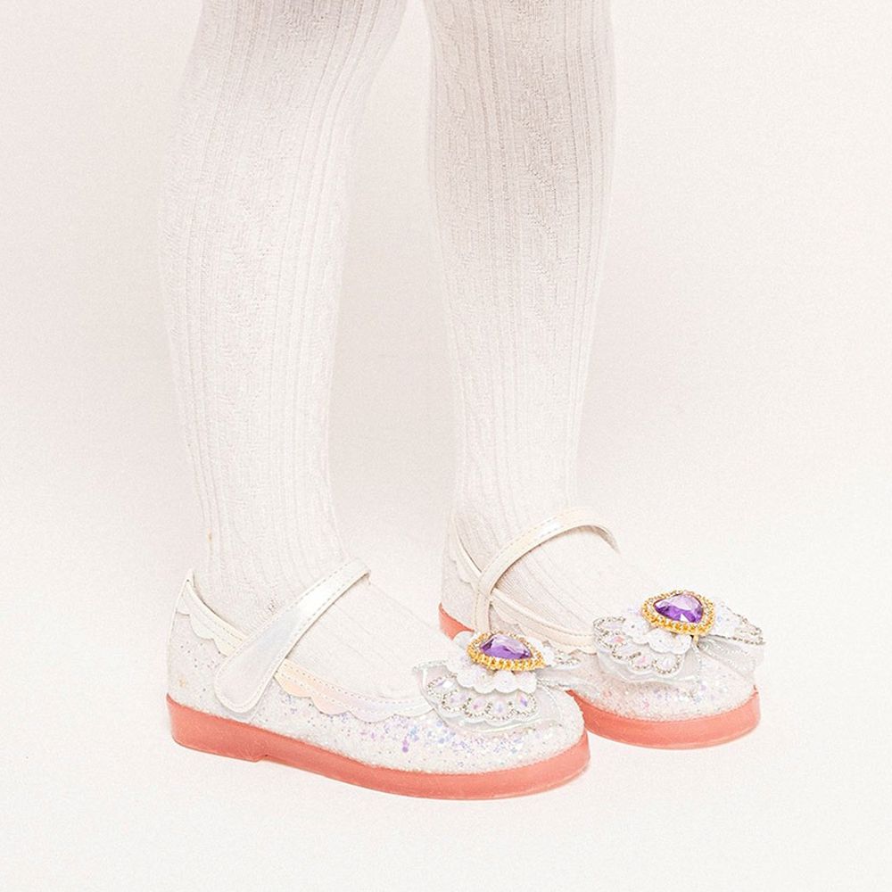 (LED)銀雪愛心鑽內刷毛公主鞋-白