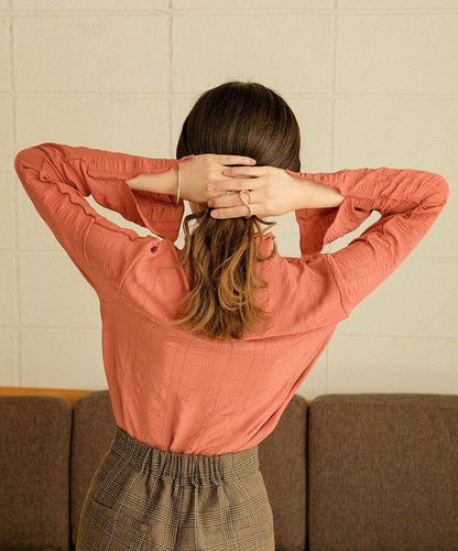 日本 Bou Jeloud - 個性凹凸紋長袖上衣-橘粉