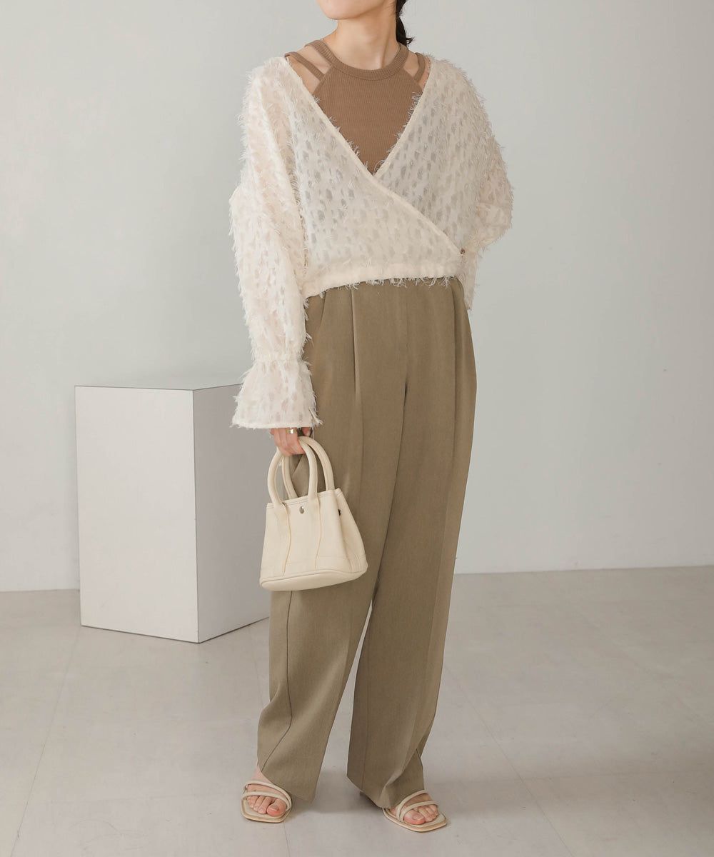 日本 Bab - 2WAY透感抽鬚糖果袖上衣-淺粉