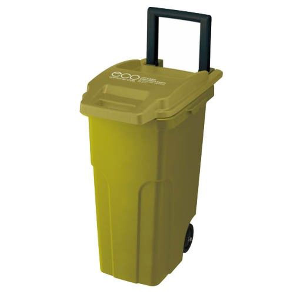 日本 RISU - 機能型戶外拉桿式垃圾桶-橄欖黃綠-45L