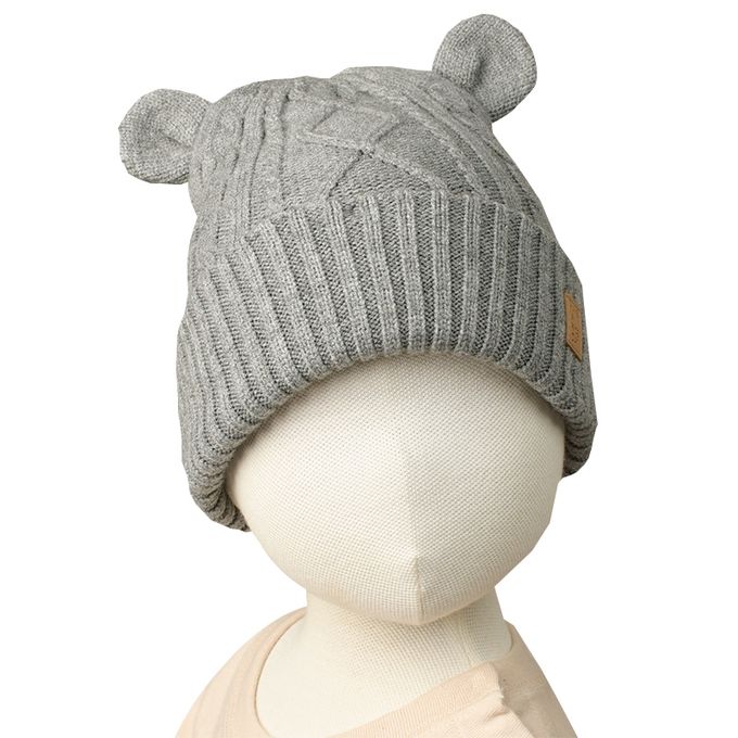 akachan honpo - 針織帽 小熊-防靜電紗線-灰色