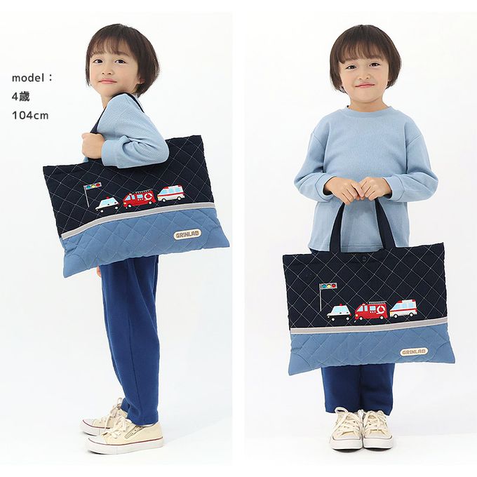 日本 ZOOLAND - 上學好用絎縫大容量肩背/手提包-挖土機-草綠 (約30x42cm)