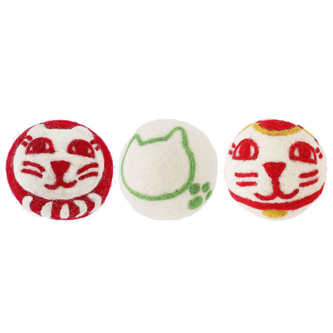 日本 TOMO - 100%尼泊爾羊毛烘衣球(3入組)-招財貓+不倒翁+幸運貓 (約φ6cm)