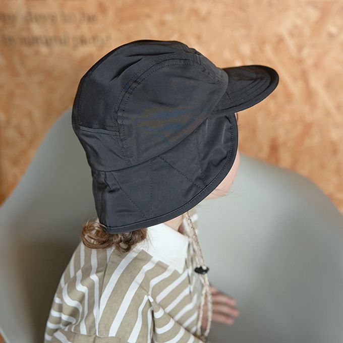 日本 b-ROOM - 帥氣翻折狩獵風遮陽帽-附調節繩-黑 (54cm)