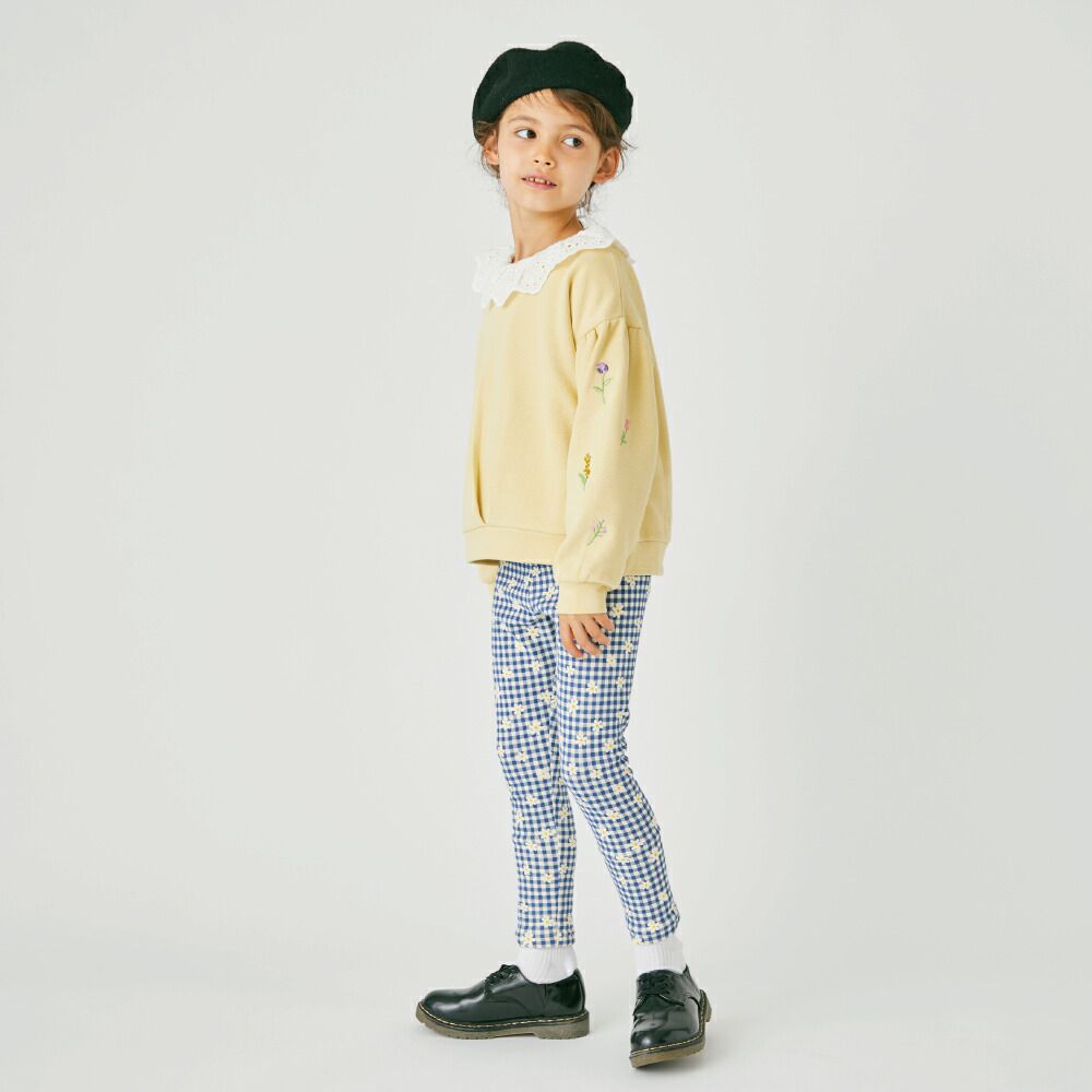 日本 evercloset - 浪漫彩色小花刺繡長袖上衣-炭黑