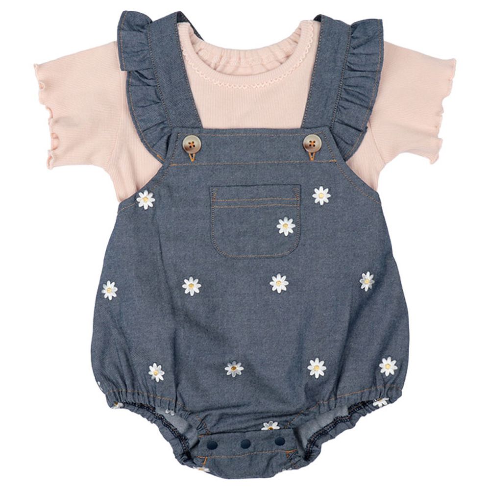 吊帶褲+短袖T恤組-深藍色