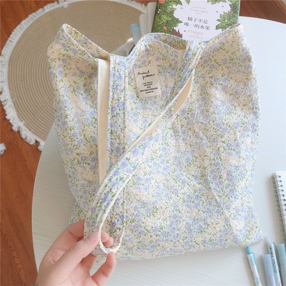 碎花單肩手提帆布袋-淺紫X米花 (37*35cm)