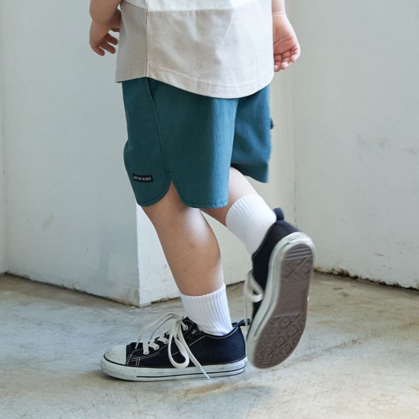 日本 b-ROOM - 側邊圓角休閒純色短褲-炭深灰