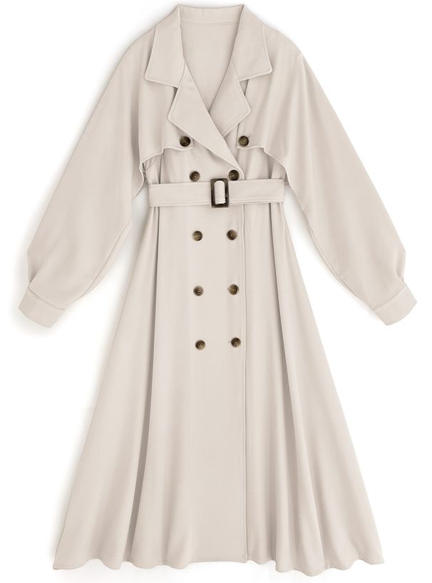 日本 GRL - 春日陽光綁帶長版風衣-卡其