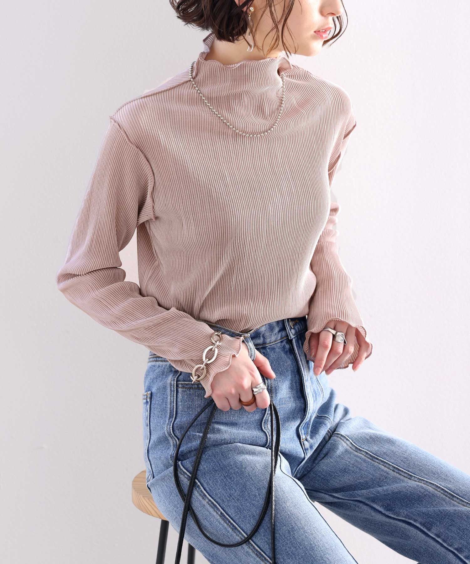 日本 Classical Elf - 光澤感木耳邊薄長袖上衣-酪梨綠