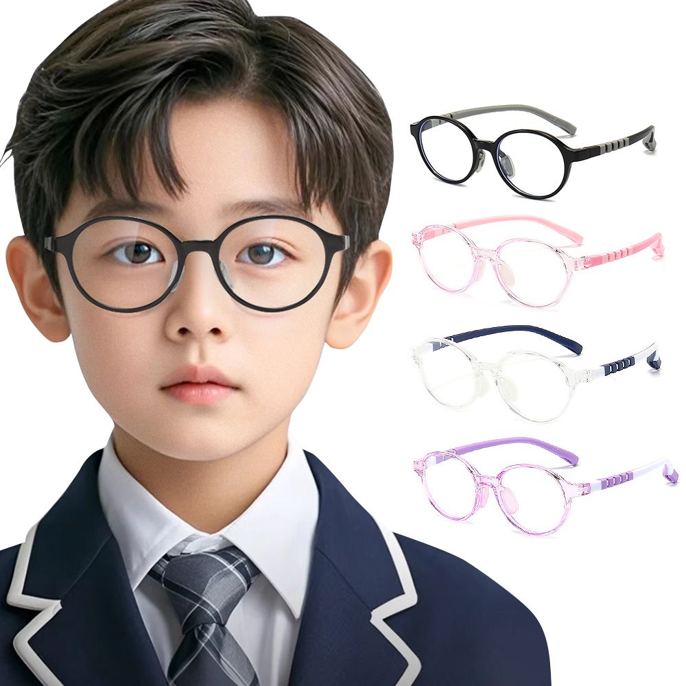 護眼時尚輕量TR90材質柔韌彈性圓框UV400濾藍光眼鏡│烏鹿黑│雲兔粉│冰貂透│夜蝶紫