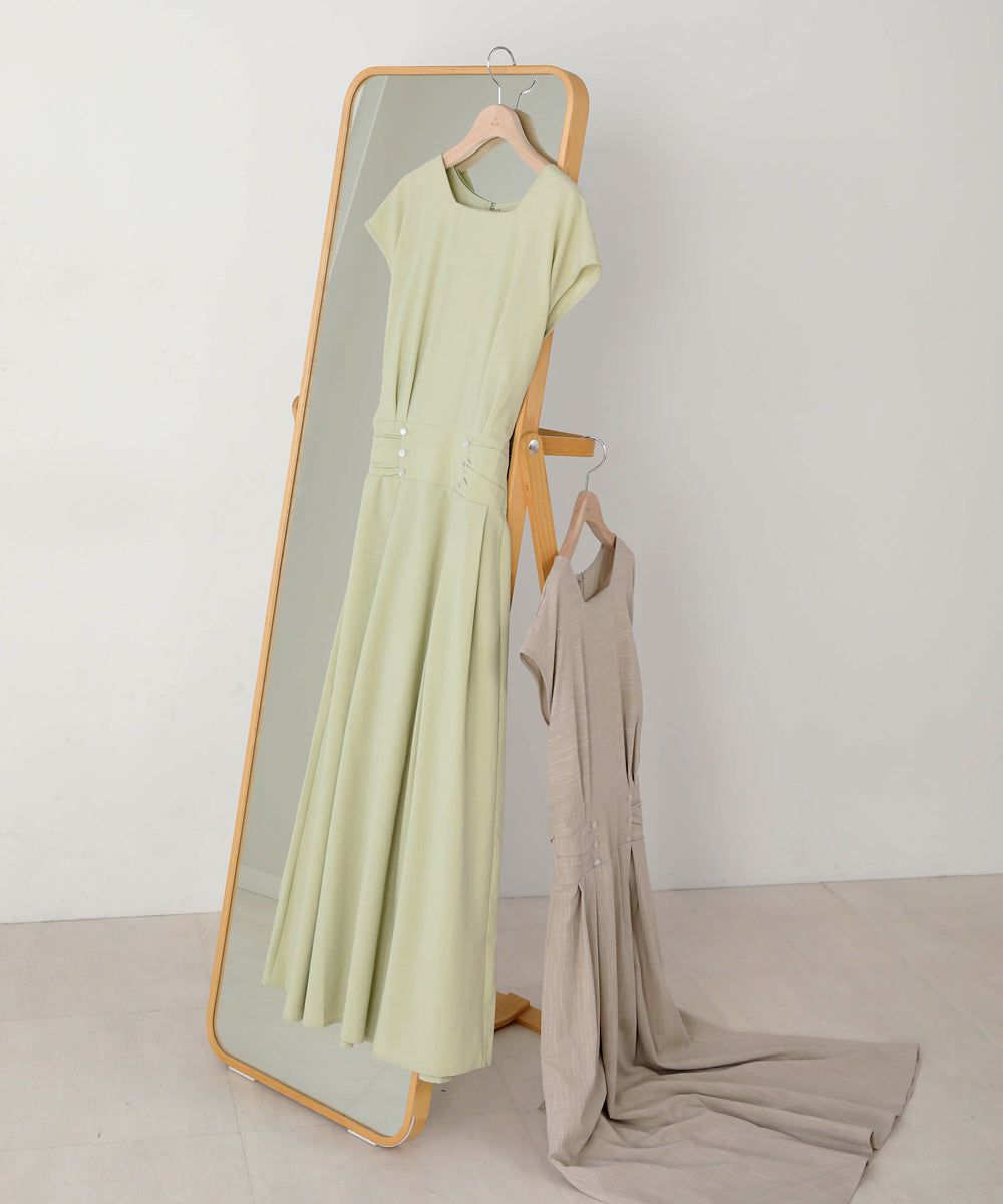 日本 Bab - 顯瘦剪裁收腰法式袖洋裝-石墨灰