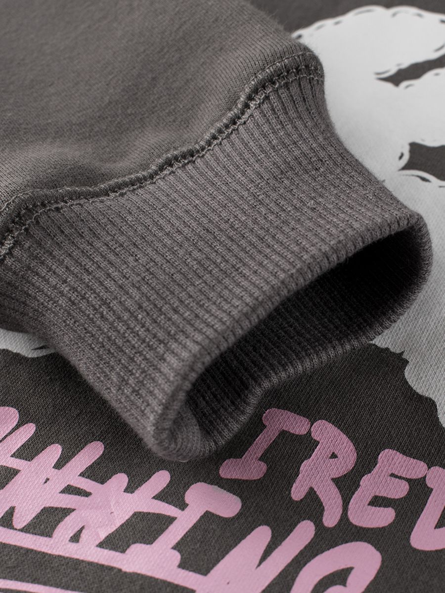 (大童)加絨圓領長袖上衣/大學T-愛心兔兔-深灰色