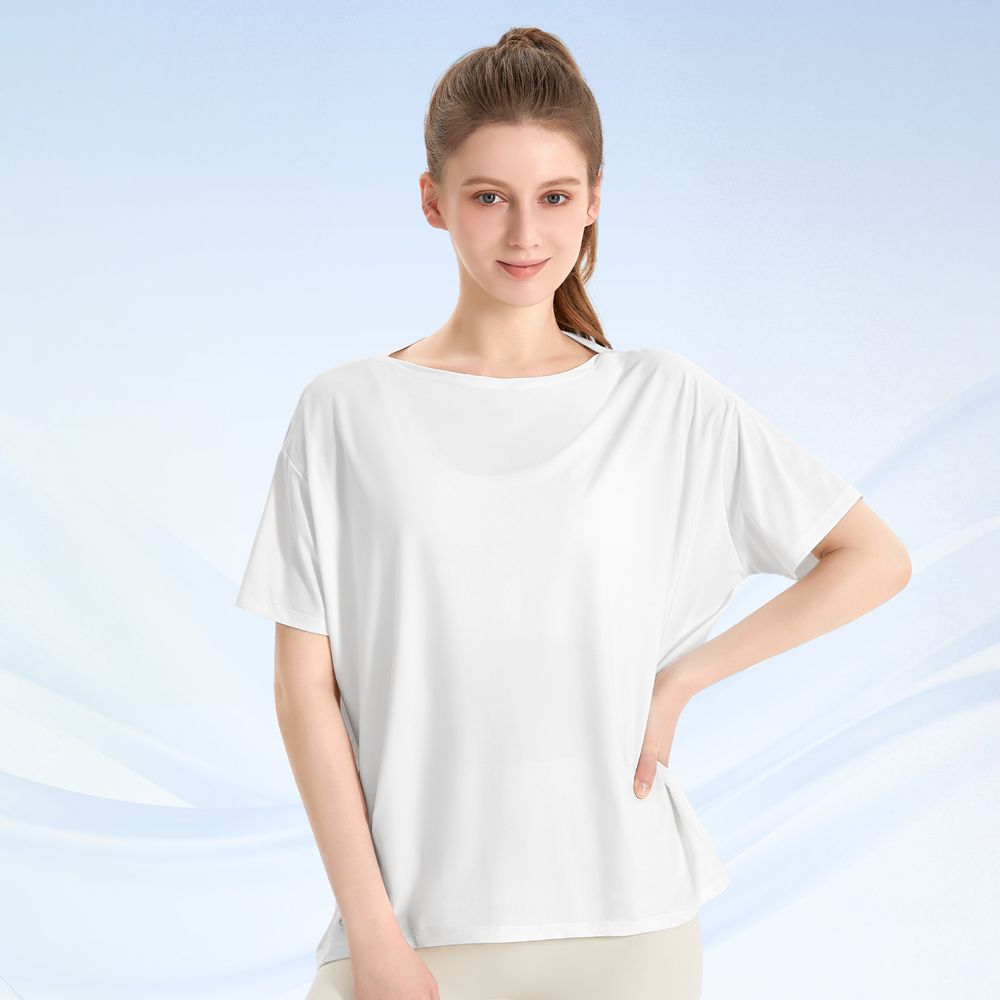 速涼絲感船領短袖上衣-雲朵白