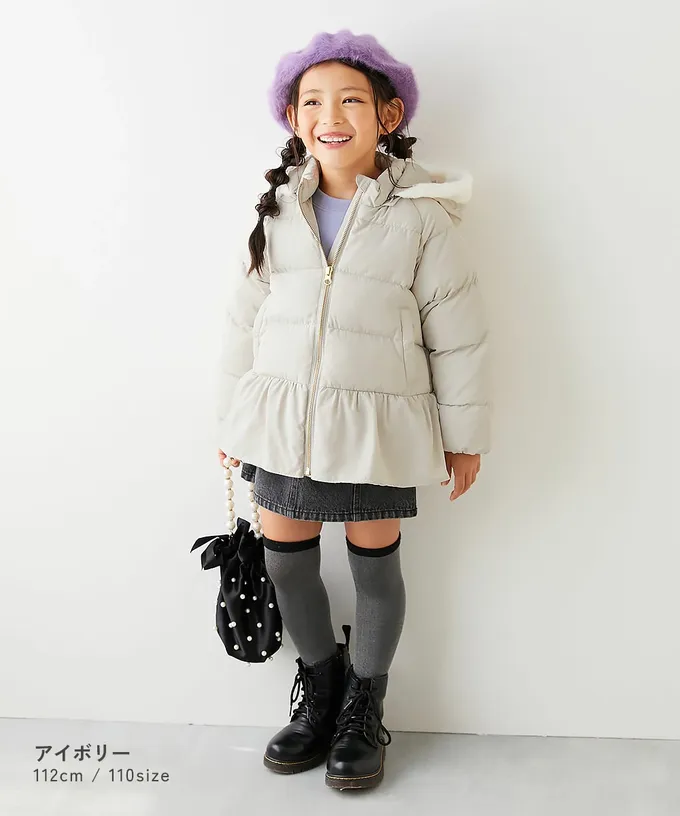 日本 devirock - 甜美下擺輕暖纖維羽絨外套(毛帽可拆)-淺藍紫