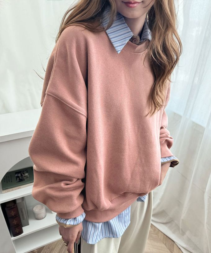 日本 Classical Elf - 背後率性logo刺繡裏起毛落肩上衣-駝色字-燕麥灰