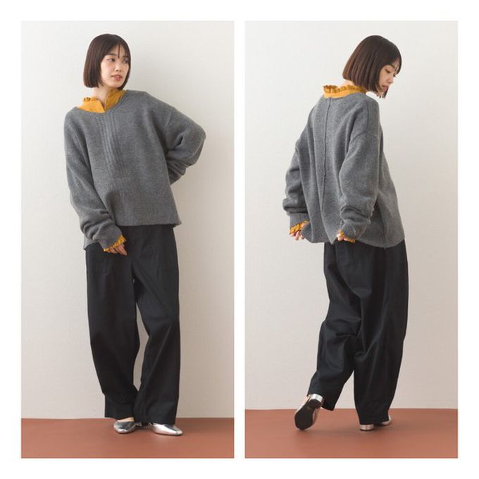 日本 OMNES - V領美型優雅混色感針織毛衣-深灰