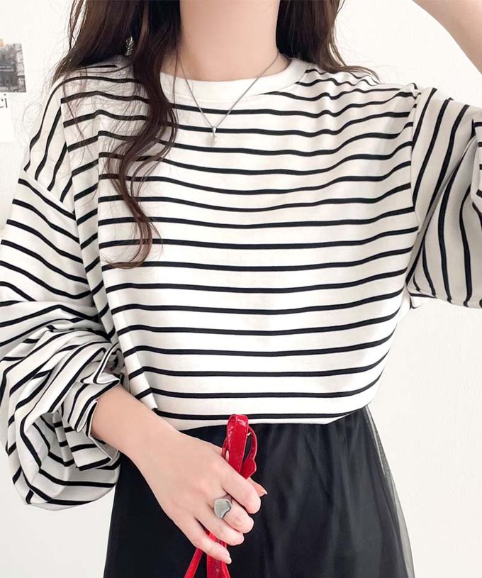 日本 Classical Elf - 100%棉 船領顯瘦糖果袖上衣-奶油白