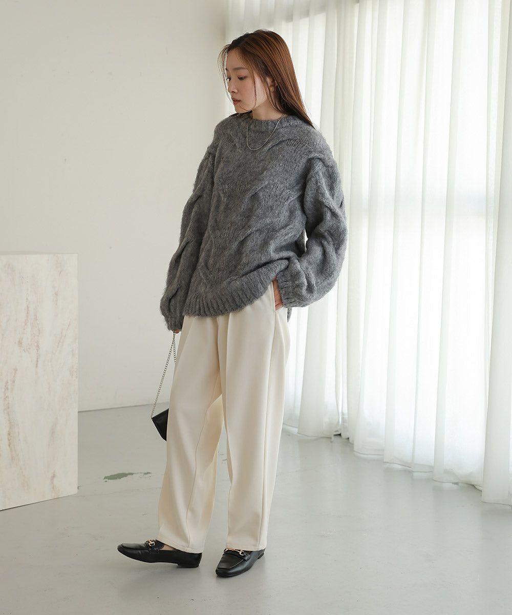 日本 Bab - 季節感立體麻花大寬袖針織上衣-深灰