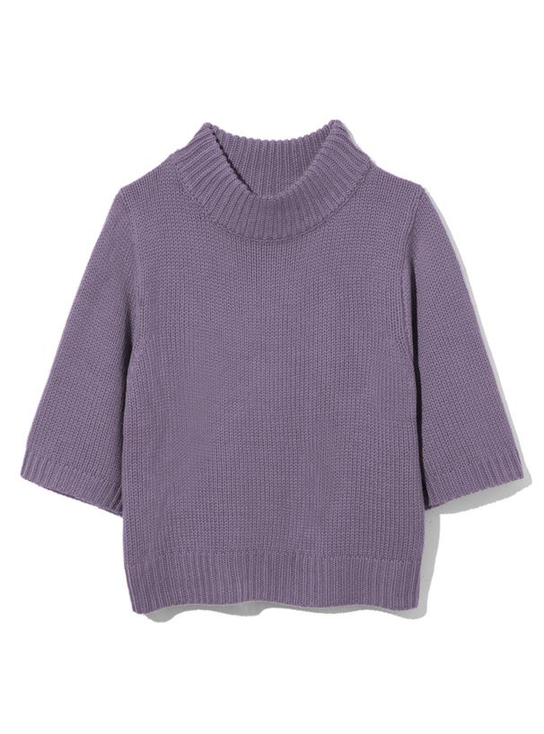 日本 GRL - 百搭立領針織短袖上衣-天藍 (F)