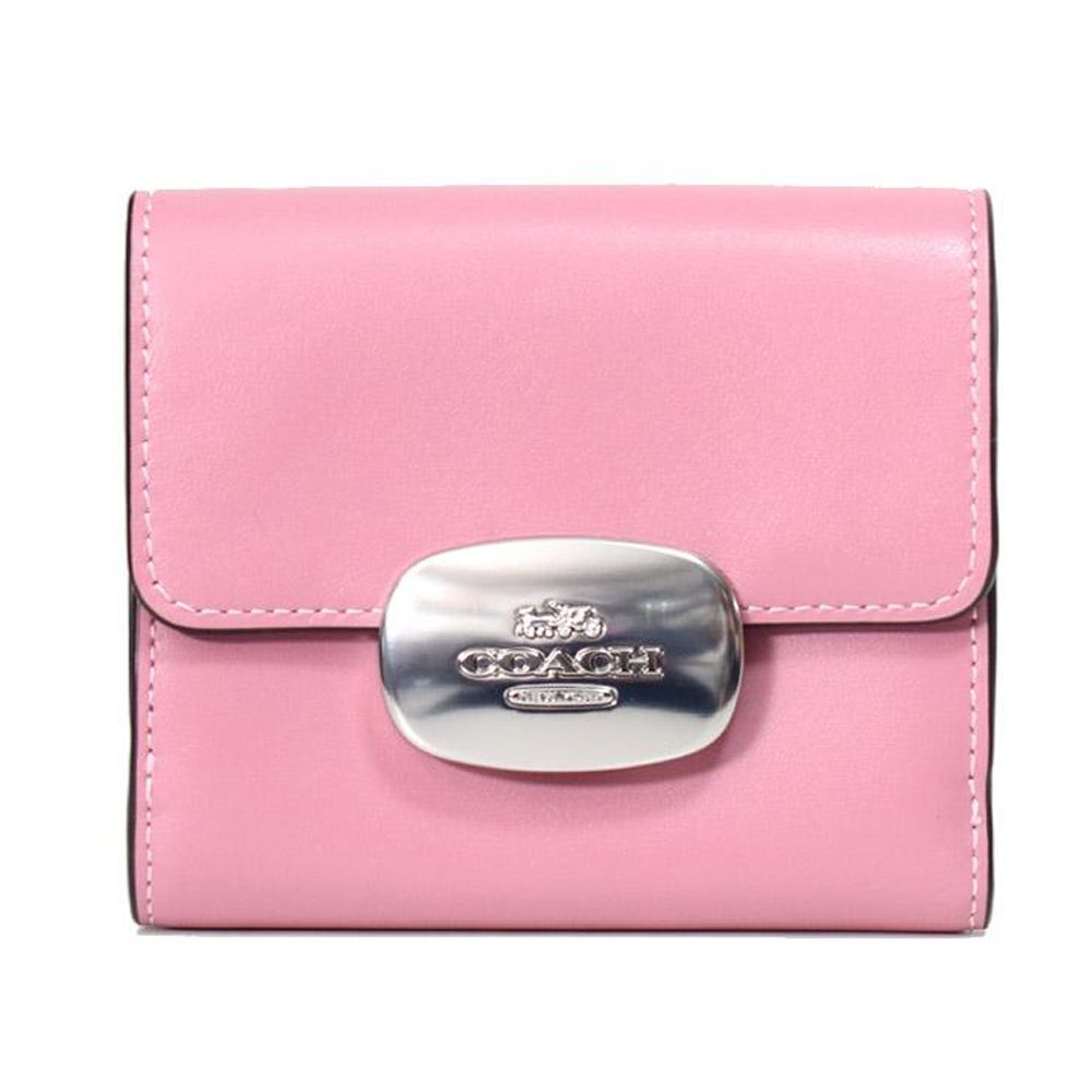 專櫃款牛皮素色按釦短夾 (粉紅)